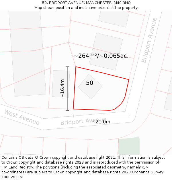 50, BRIDPORT AVENUE, MANCHESTER, M40 3NQ: Plot and title map