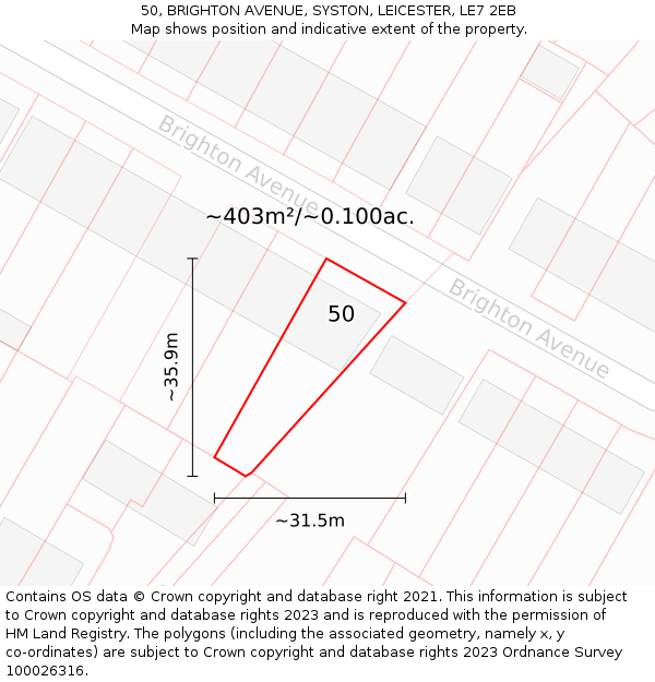 50, BRIGHTON AVENUE, SYSTON, LEICESTER, LE7 2EB: Plot and title map