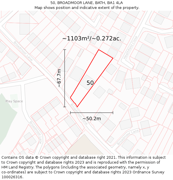 50, BROADMOOR LANE, BATH, BA1 4LA: Plot and title map