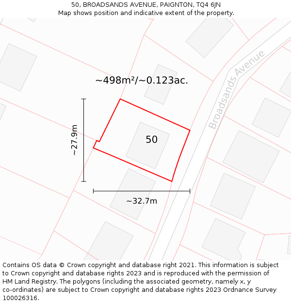 50, BROADSANDS AVENUE, PAIGNTON, TQ4 6JN: Plot and title map