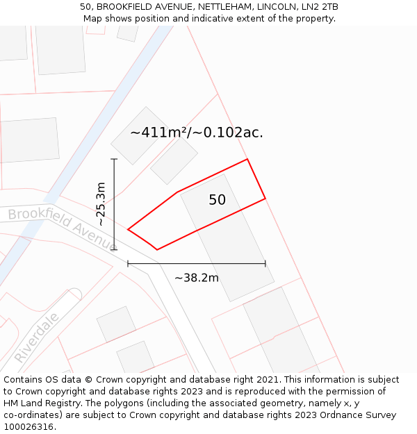50, BROOKFIELD AVENUE, NETTLEHAM, LINCOLN, LN2 2TB: Plot and title map