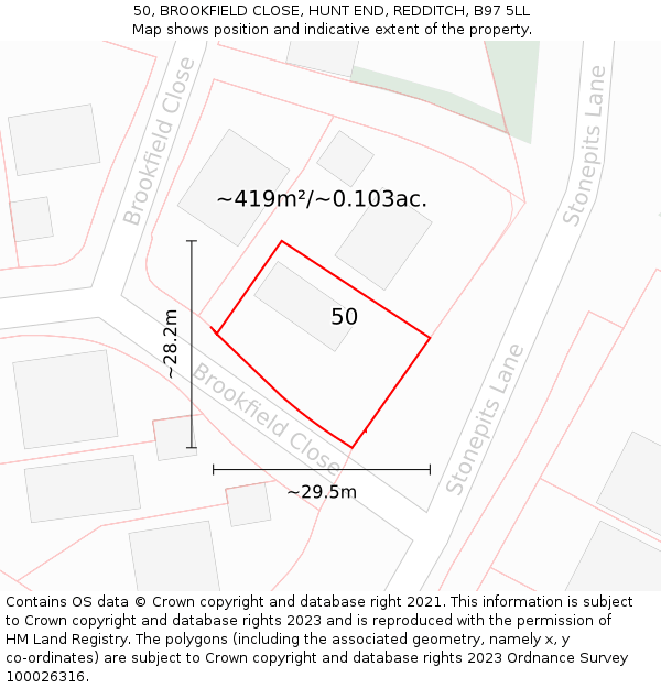 50, BROOKFIELD CLOSE, HUNT END, REDDITCH, B97 5LL: Plot and title map