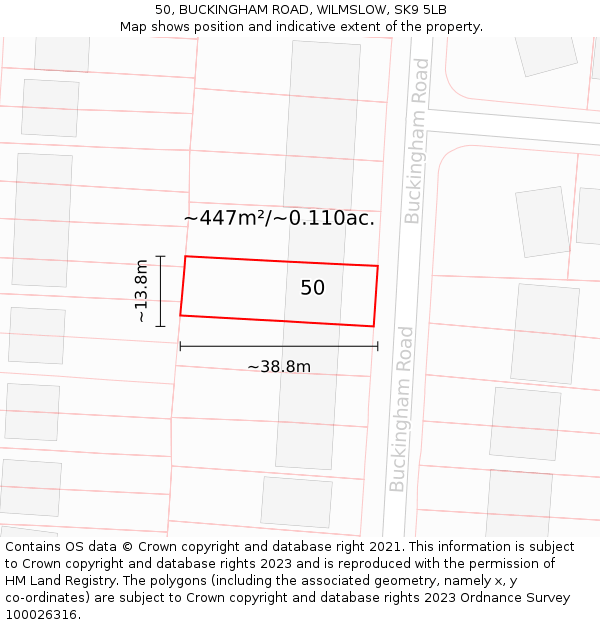 50, BUCKINGHAM ROAD, WILMSLOW, SK9 5LB: Plot and title map