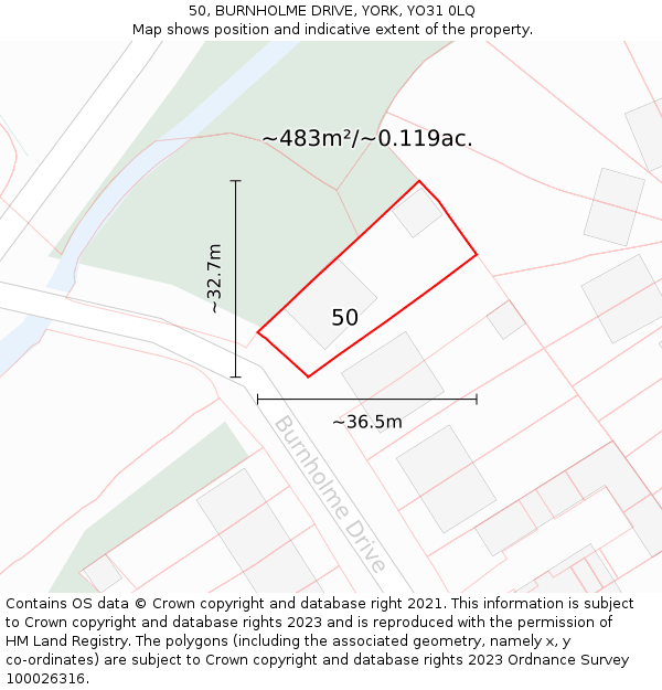 50, BURNHOLME DRIVE, YORK, YO31 0LQ: Plot and title map