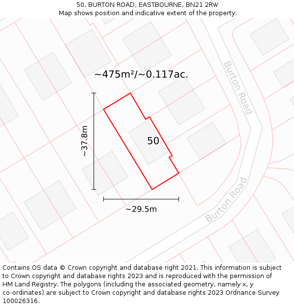 50, BURTON ROAD, EASTBOURNE, BN21 2RW: Plot and title map