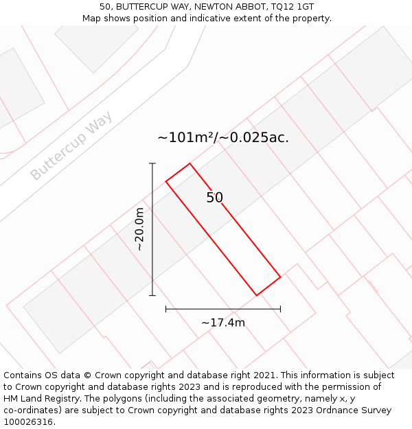 50, BUTTERCUP WAY, NEWTON ABBOT, TQ12 1GT: Plot and title map