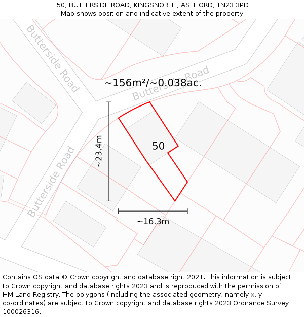 50, BUTTERSIDE ROAD, KINGSNORTH, ASHFORD, TN23 3PD: Plot and title map