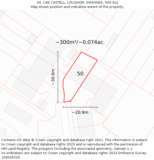 50, CAE CASTELL, LOUGHOR, SWANSEA, SA4 6UJ: Plot and title map