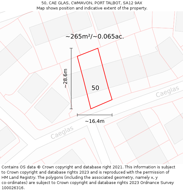 50, CAE GLAS, CWMAVON, PORT TALBOT, SA12 9AX: Plot and title map