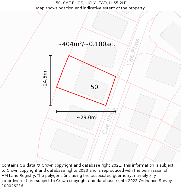 50, CAE RHOS, HOLYHEAD, LL65 2LF: Plot and title map