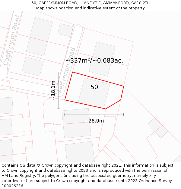 50, CAEFFYNNON ROAD, LLANDYBIE, AMMANFORD, SA18 2TH: Plot and title map