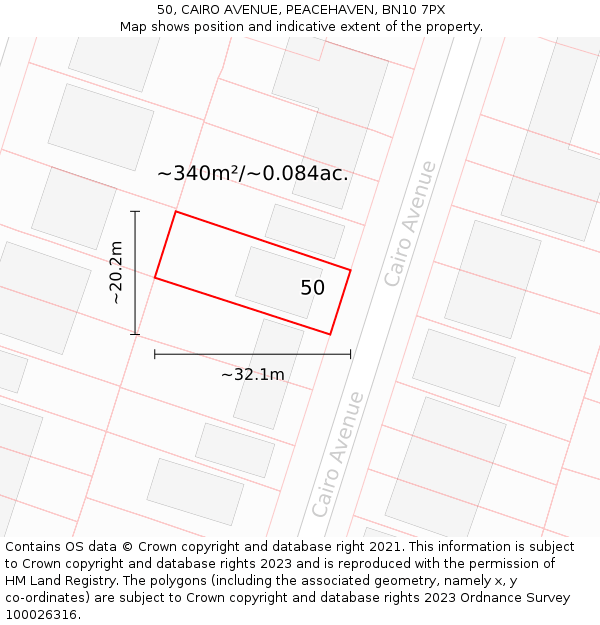 50, CAIRO AVENUE, PEACEHAVEN, BN10 7PX: Plot and title map