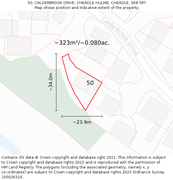 50, CALDERBROOK DRIVE, CHEADLE HULME, CHEADLE, SK8 5RT: Plot and title map