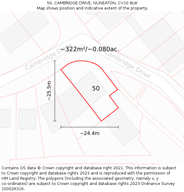 50, CAMBRIDGE DRIVE, NUNEATON, CV10 8LW: Plot and title map