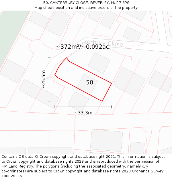 50, CANTERBURY CLOSE, BEVERLEY, HU17 8PS: Plot and title map