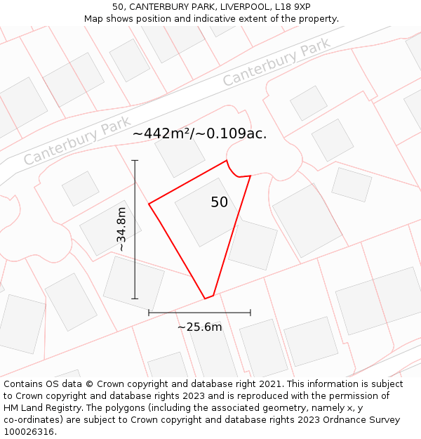 50, CANTERBURY PARK, LIVERPOOL, L18 9XP: Plot and title map