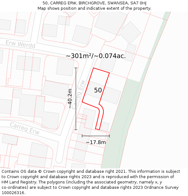 50, CARREG ERW, BIRCHGROVE, SWANSEA, SA7 0HJ: Plot and title map