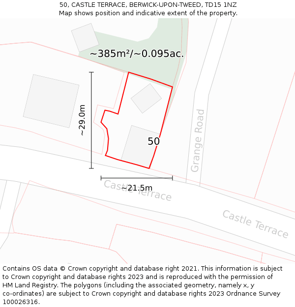 50, CASTLE TERRACE, BERWICK-UPON-TWEED, TD15 1NZ: Plot and title map