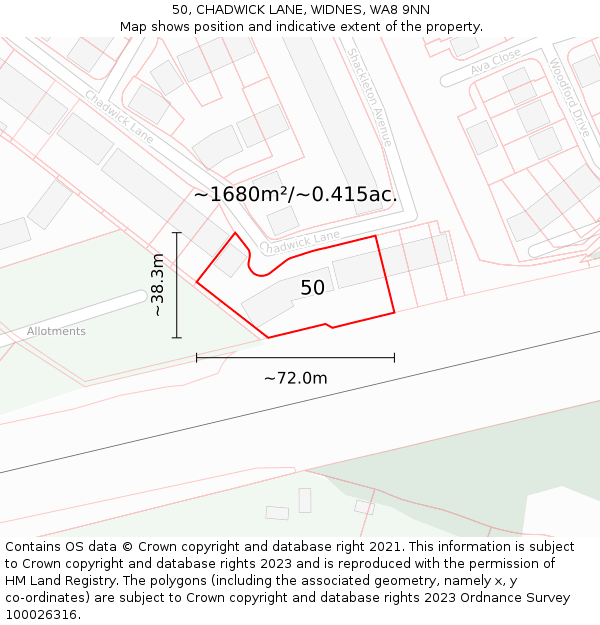 50, CHADWICK LANE, WIDNES, WA8 9NN: Plot and title map