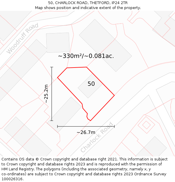 50, CHARLOCK ROAD, THETFORD, IP24 2TR: Plot and title map