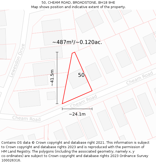 50, CHEAM ROAD, BROADSTONE, BH18 9HE: Plot and title map