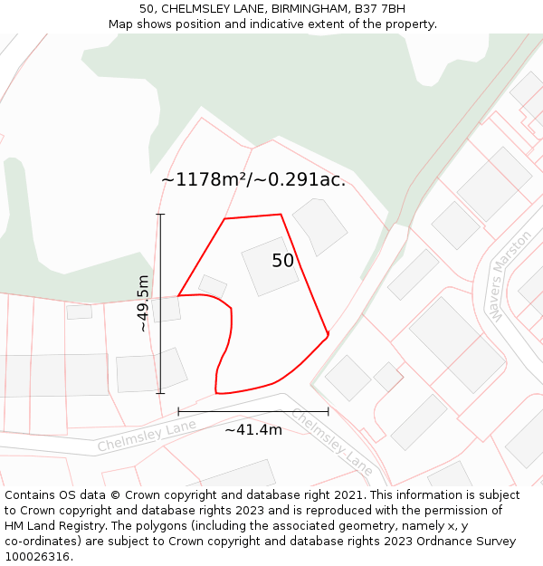 50, CHELMSLEY LANE, BIRMINGHAM, B37 7BH: Plot and title map