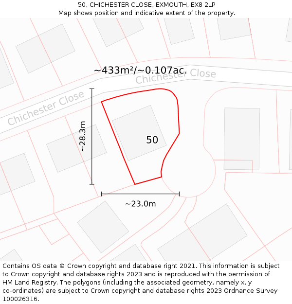 50, CHICHESTER CLOSE, EXMOUTH, EX8 2LP: Plot and title map