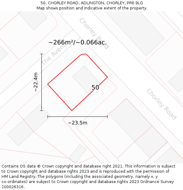 50, CHORLEY ROAD, ADLINGTON, CHORLEY, PR6 9LG: Plot and title map