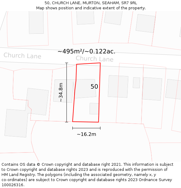 50, CHURCH LANE, MURTON, SEAHAM, SR7 9RL: Plot and title map