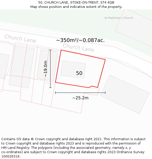 50, CHURCH LANE, STOKE-ON-TRENT, ST4 4QB: Plot and title map