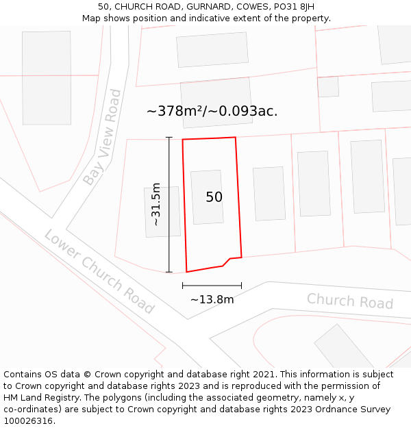 50, CHURCH ROAD, GURNARD, COWES, PO31 8JH: Plot and title map