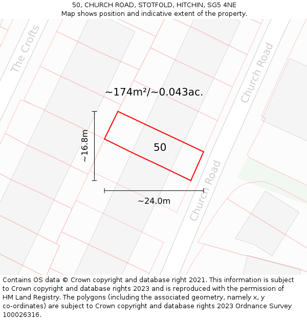 50, CHURCH ROAD, STOTFOLD, HITCHIN, SG5 4NE: Plot and title map