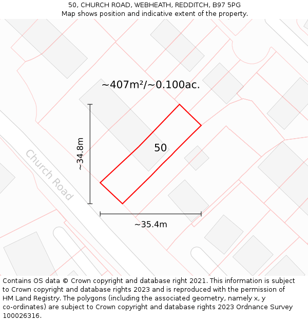 50, CHURCH ROAD, WEBHEATH, REDDITCH, B97 5PG: Plot and title map