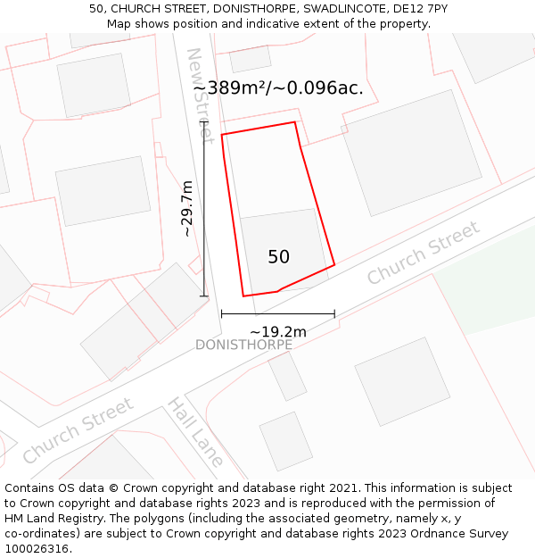 50, CHURCH STREET, DONISTHORPE, SWADLINCOTE, DE12 7PY: Plot and title map