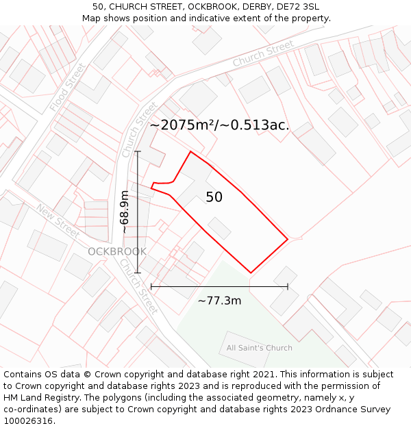 50, CHURCH STREET, OCKBROOK, DERBY, DE72 3SL: Plot and title map