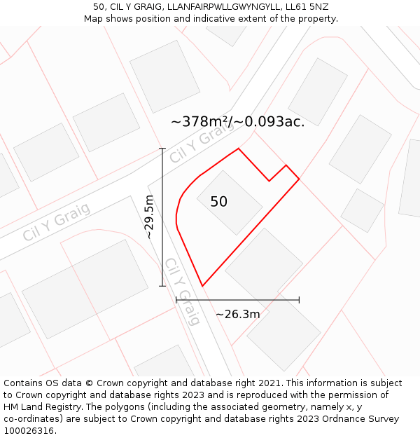 50, CIL Y GRAIG, LLANFAIRPWLLGWYNGYLL, LL61 5NZ: Plot and title map