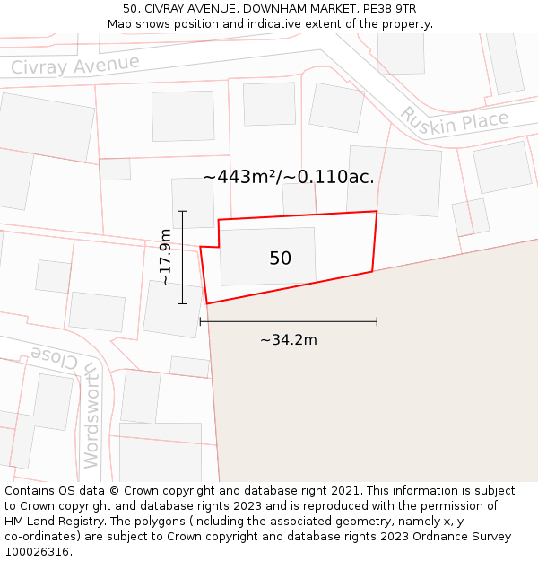 50, CIVRAY AVENUE, DOWNHAM MARKET, PE38 9TR: Plot and title map