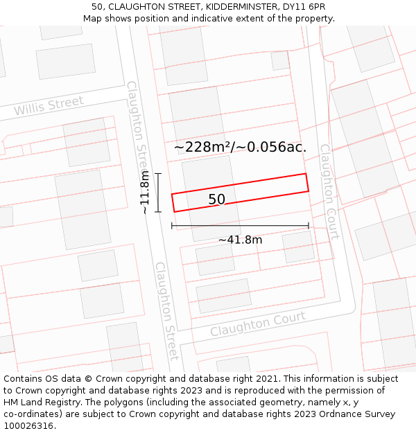 50, CLAUGHTON STREET, KIDDERMINSTER, DY11 6PR: Plot and title map