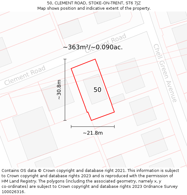 50, CLEMENT ROAD, STOKE-ON-TRENT, ST6 7JZ: Plot and title map