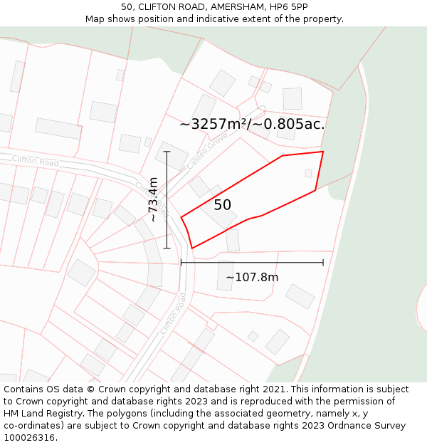 50, CLIFTON ROAD, AMERSHAM, HP6 5PP: Plot and title map