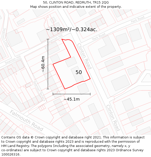 50, CLINTON ROAD, REDRUTH, TR15 2QG: Plot and title map