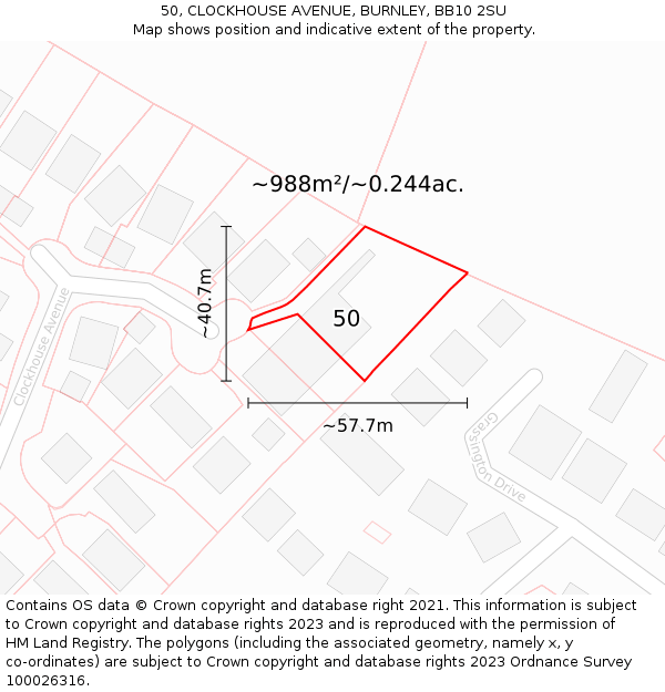 50, CLOCKHOUSE AVENUE, BURNLEY, BB10 2SU: Plot and title map