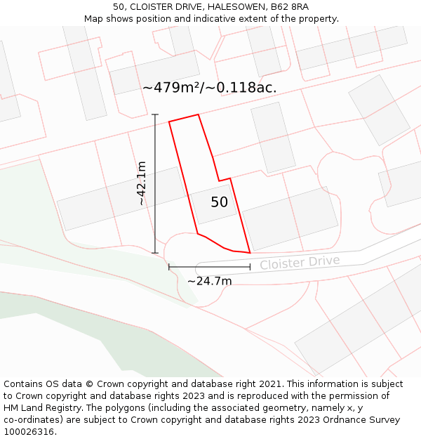50, CLOISTER DRIVE, HALESOWEN, B62 8RA: Plot and title map