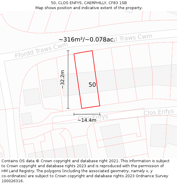 50, CLOS ENFYS, CAERPHILLY, CF83 1SB: Plot and title map