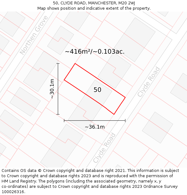 50, CLYDE ROAD, MANCHESTER, M20 2WJ: Plot and title map