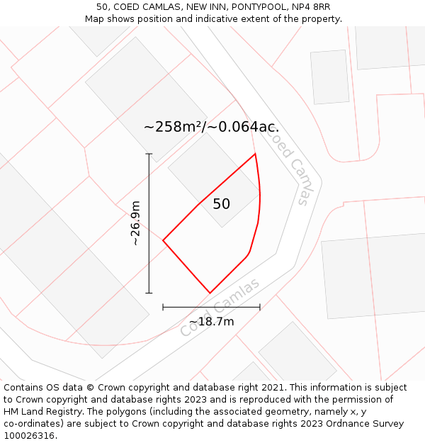 50, COED CAMLAS, NEW INN, PONTYPOOL, NP4 8RR: Plot and title map