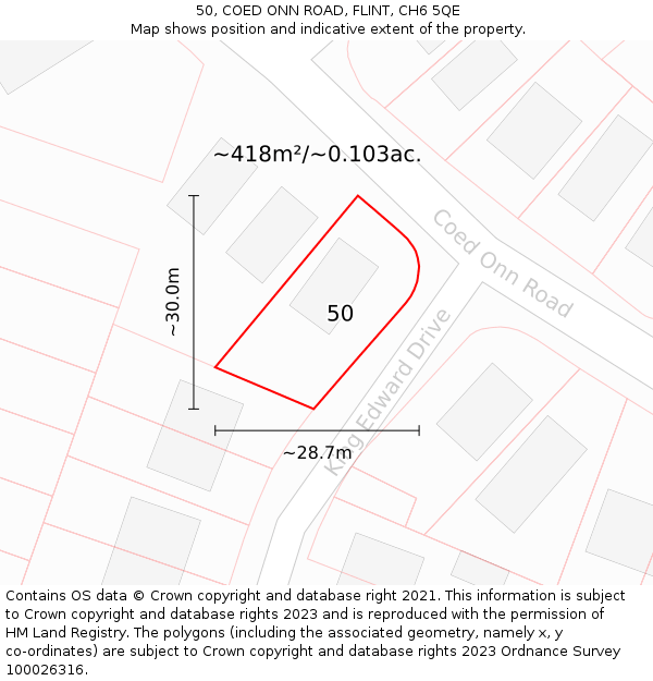 50, COED ONN ROAD, FLINT, CH6 5QE: Plot and title map