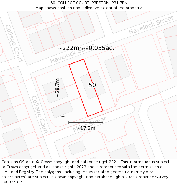 50, COLLEGE COURT, PRESTON, PR1 7RN: Plot and title map