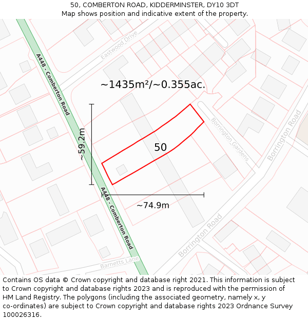 50, COMBERTON ROAD, KIDDERMINSTER, DY10 3DT: Plot and title map