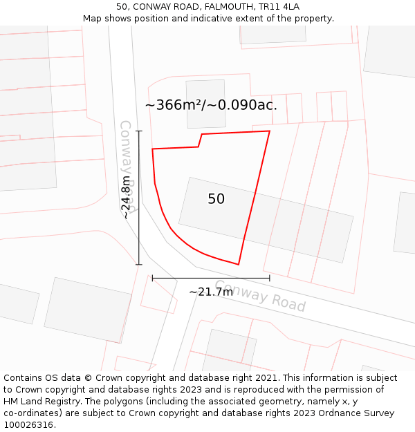 50, CONWAY ROAD, FALMOUTH, TR11 4LA: Plot and title map